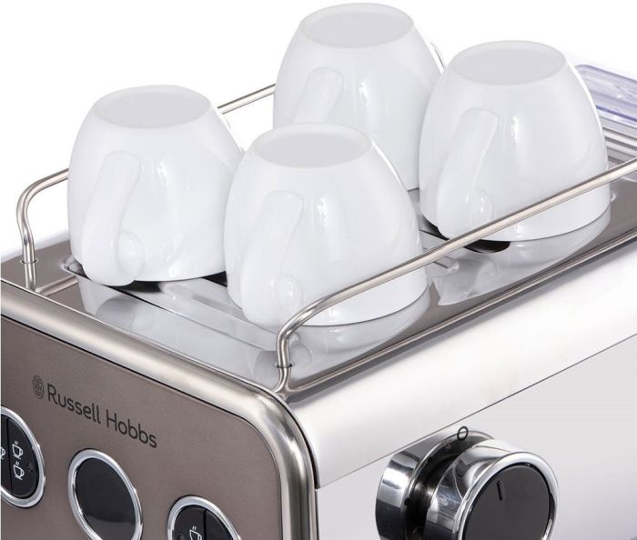 Кофеварка Russell Hobbs рожковая Distinctions Titanium 1.1л, молотый + чалды, серебристый