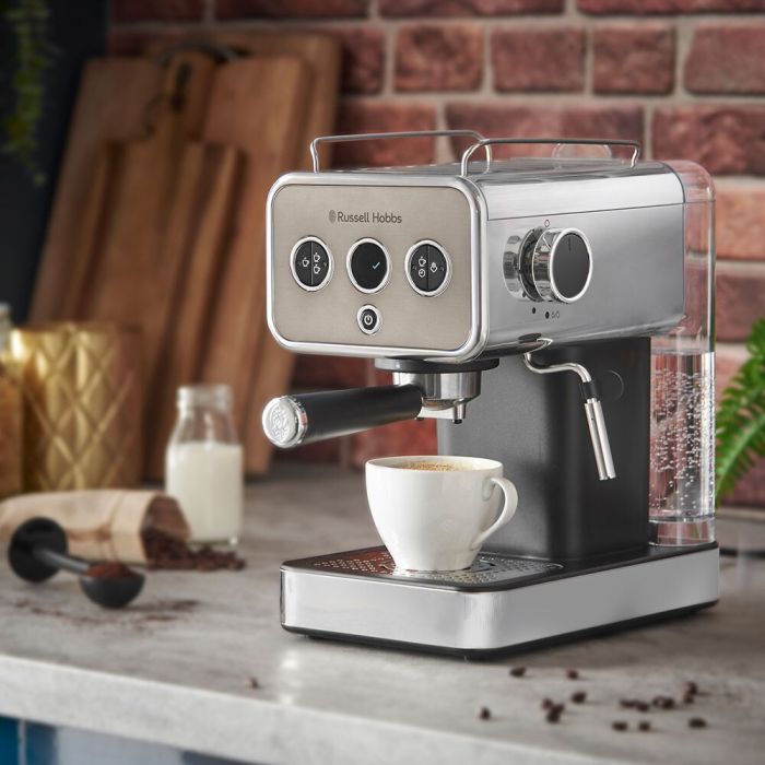 Кофеварка Russell Hobbs рожковая Distinctions Titanium 1.1л, молотый + чалды, серебристый