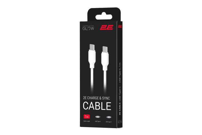 Кабель USB-C > USB-C заряджання/синхронізації 2E 1м, 60Вт Type-C, Glow, білий