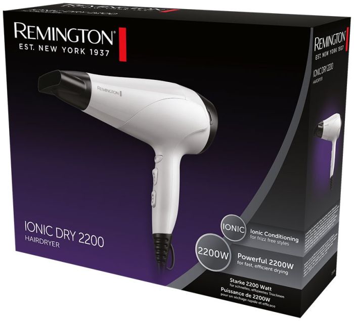 Фен Remington Ionic Dry, 2200Вт, 3 режими,турмалінова іоніз-я, хол. обдув, білий