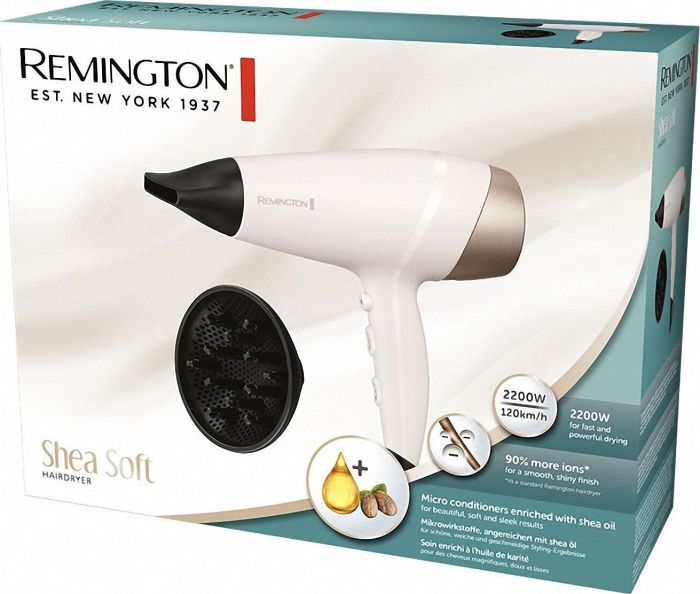 Фен Remington Shea Soft, 2200Вт, 3 режими, дифузор,турмалінова іоніз-я, хол. обдув, біло-золотий