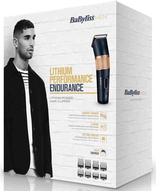 Машинка для стриження  Babyliss, мережа+акум., вібраційний мотор, насадок-8, кейс, титан.напил., синій