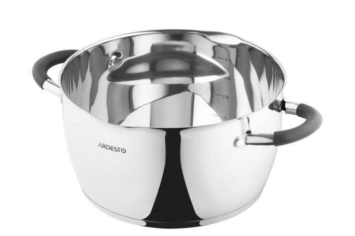 Каструля зі скляною кришкою та зливом Ardesto Gemini Livorno, 5.5л, нержавіюча сталь, силікон