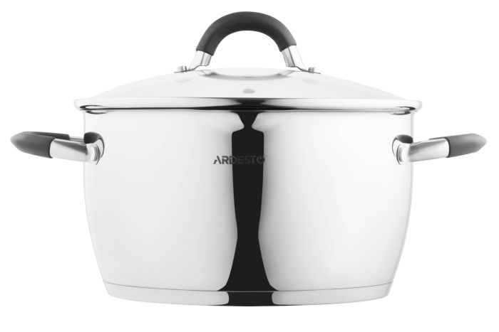 Каструля зі скляною кришкою та зливом Ardesto Gemini Livorno, 5.5л, нержавіюча сталь, силікон
