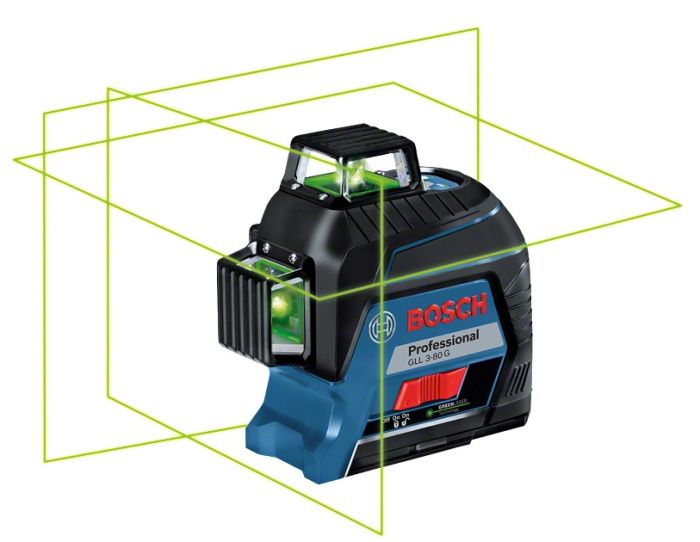 Нивелир лазерный Bosch GLL 3-80 G, до 30м с приемником 120м, ±0.3мм/м, кейс, 0.82кг