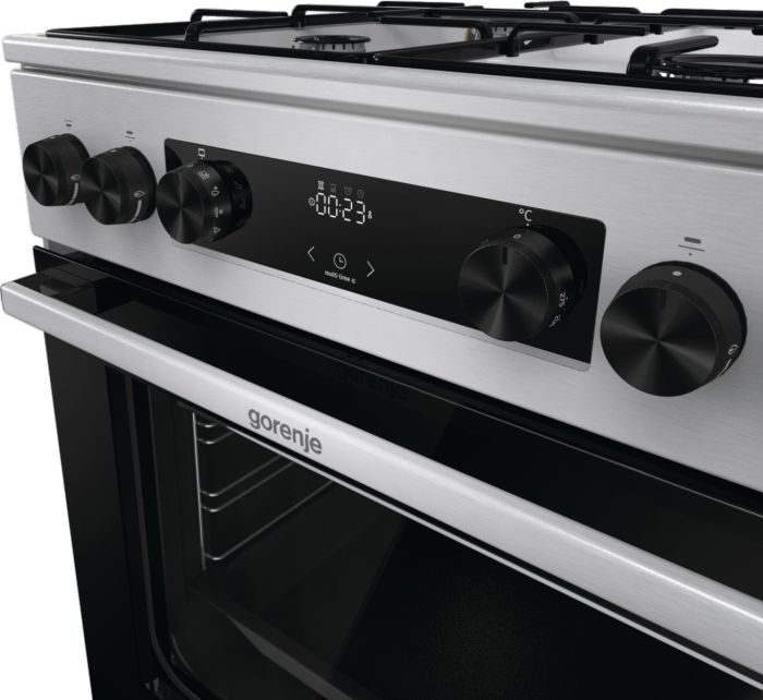 Плита Gorenje комби, 71л, 60x60см, дисплей,  эмалированные реш, программатор IconLed,нерж