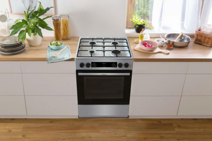 Плита Gorenje комби, 71л, 60x60см, дисплей,  эмалированные реш, программатор IconLed,нерж