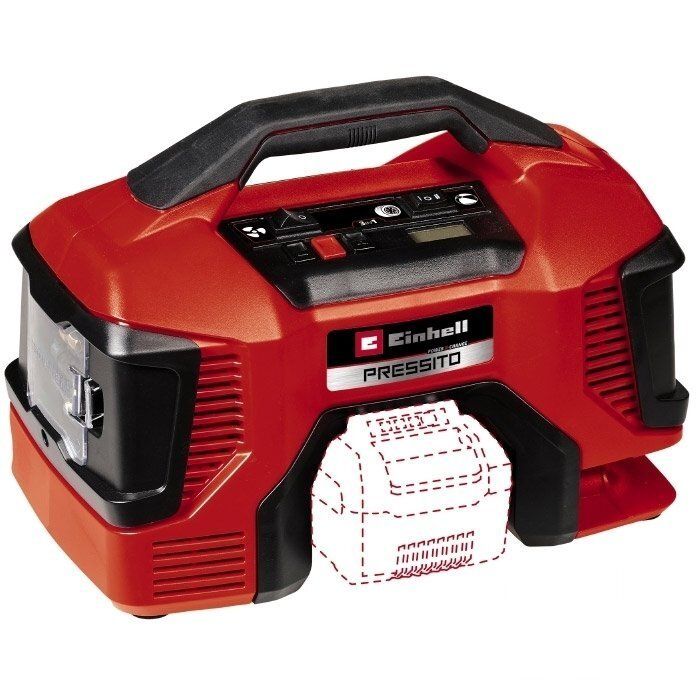 Компрессор воздушный Einhell PRESSITO 18/21, аккумуляторный 18В PXC, до 14л/мин, 10.5бар, выс. и низкий. давление, 2.06кг (без АКБ и ЗУ)