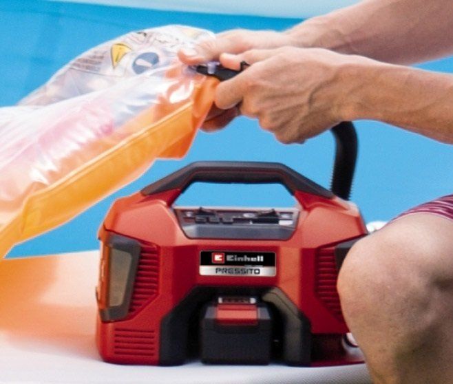 Компрессор воздушный Einhell PRESSITO 18/21, аккумуляторный 18В PXC, до 14л/мин, 10.5бар, выс. и низкий. давление, 2.06кг (без АКБ и ЗУ)