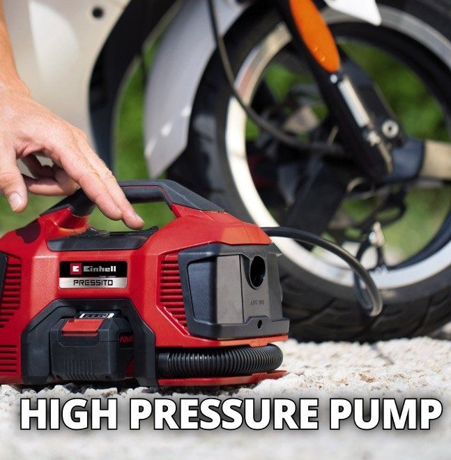 Компрессор воздушный Einhell PRESSITO 18/21, аккумуляторный 18В PXC, до 14л/мин, 10.5бар, выс. и низкий. давление, 2.06кг (без АКБ и ЗУ)