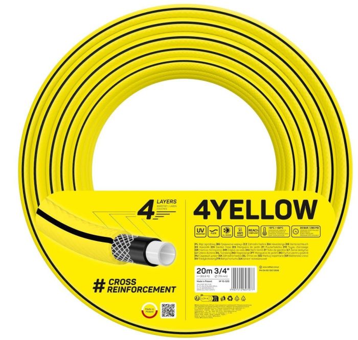 Шланг садовий Cellfast 4YELLOW 3/4" 20м 4 шари до 20бар -10…+50°C