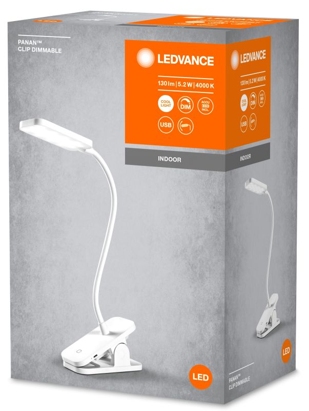 Лампа настольная с аккумулятором LEDVANCE Panan Clip 5Вт 4000K 1200мАг USB-A белый