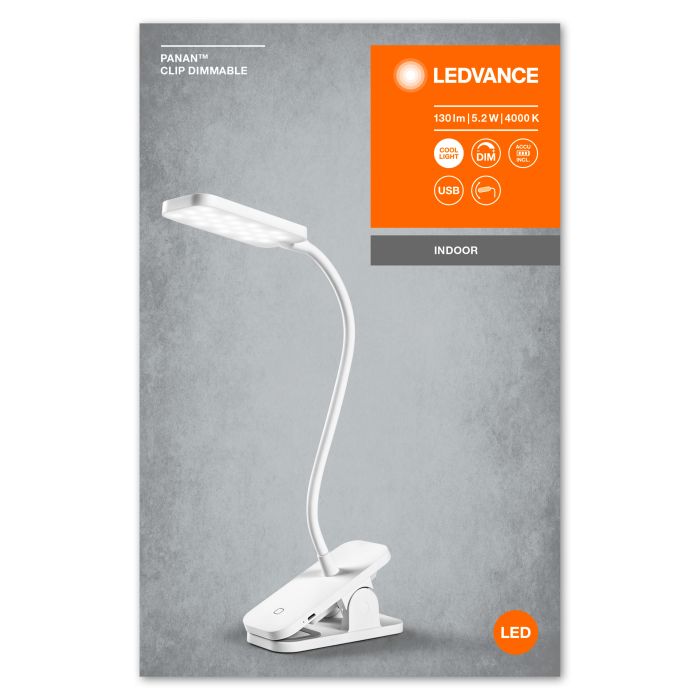 Лампа настольная с аккумулятором LEDVANCE Panan Clip 5Вт 4000K 1200мАг USB-A белый