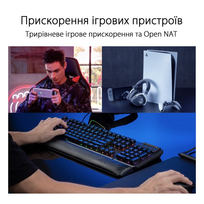 Система WiFi-Mesh ASUS ROG Rapture GT6 AX10000, 3xGE LAN, 1x2.5GE WAN, 1xUSB 3.2, 1мод, чорний