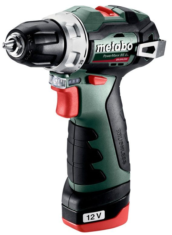 Шуруповерт-дрель аккумуляторный MetaboPOWERMAXX BS BL, 12В 2х2.0Ач, 20/38Нм, 0-400/0-1500об/мин, 0.8кг