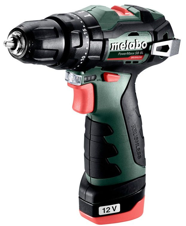 Шуруповерт-дрель аккумуляторный MetaboPOWERMAXX SB BL, 12В 2х2Ач,  20/38Нм, 0-400/0-1500об/мин, 0.8кг