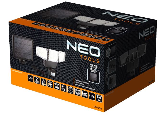 Светильник фасадный Neo Tools LED 10Вт 1000Лм 3000-6000К 2000мА•ч автономный датчик движения сумерек черный