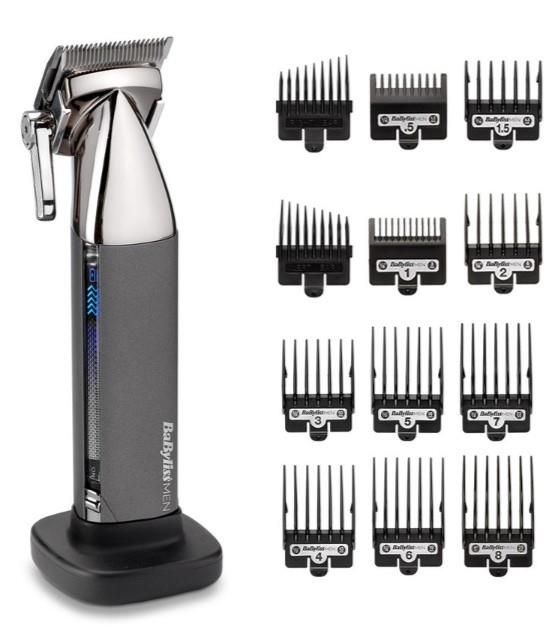 Машинка для стриження  Babyliss, мережа+акум., вібраційний мотор, насадок-10, кейс, чохол, гребінець у компл., сталь, сірий