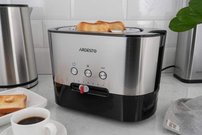 Тостер Ardesto Steel Collection 1000Вт, метал/пластик, сріблясто-чорний
