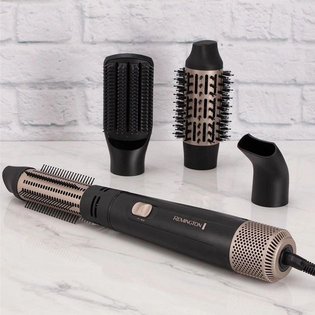 Фен-щітка Remington Blow Dry & Style Caring, 1000Вт, 2 режими, іоніз-я, хол. обдув, чохол, кераміка, чорно-золотий