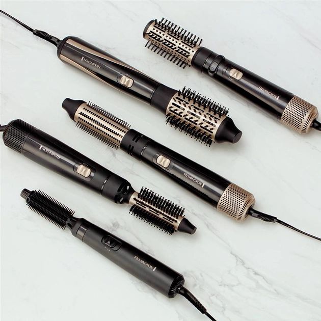 Фен-щітка Remington Blow Dry & Style Caring, 1000Вт, 2 режими, іоніз-я, хол. обдув, чохол, кераміка, чорно-золотий