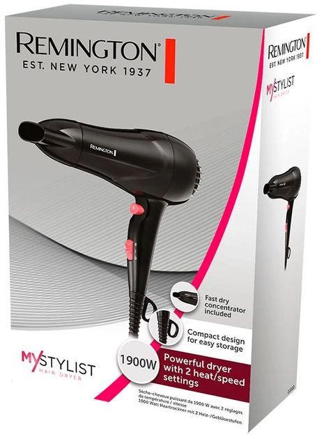 Фен Remington MyStylist, 1900Вт, 2 режими, іоніз-я, хол. обдув, чорний