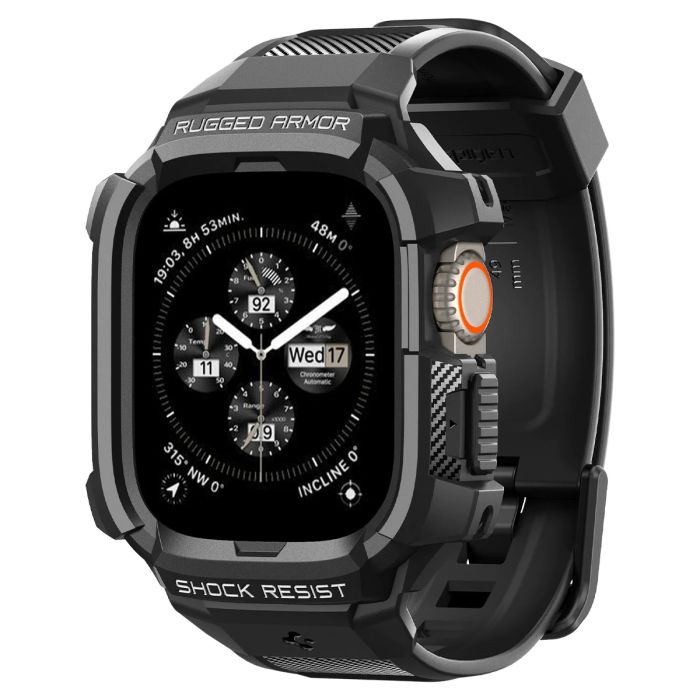 Чехол и ремешок 2в1 Spigen для Apple Watch Ultra 49mm, Rugged Armor Pro, Black