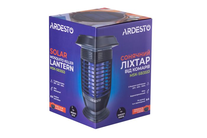 Светильник антимоскитный ARDESTO, 5 Вт, авт.работа 14 ч, 6000-6500К, солнечная батарея, аккум. 2000 мА•ч, USB-C > USB-A, чёрный