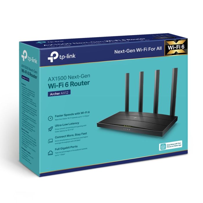 Маршрутизатор TP-LINK ARCHER AX12 AX1500, 3xGE LAN, 1xGE WAN, MESH
