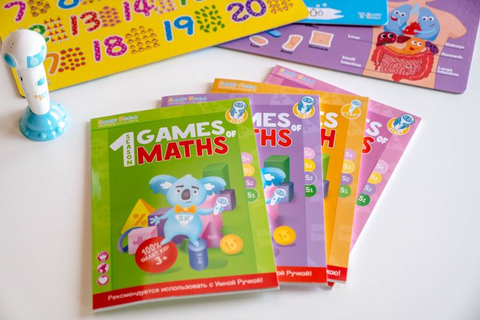 Книга Игры математики сезон 1-4 с интерактивной способностью Smart Koala, 4шт