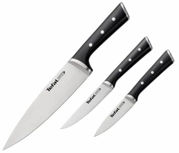 Набір ножів Tefal Ice Force, 3шт, нержавіюча сталь, пластик, чорний