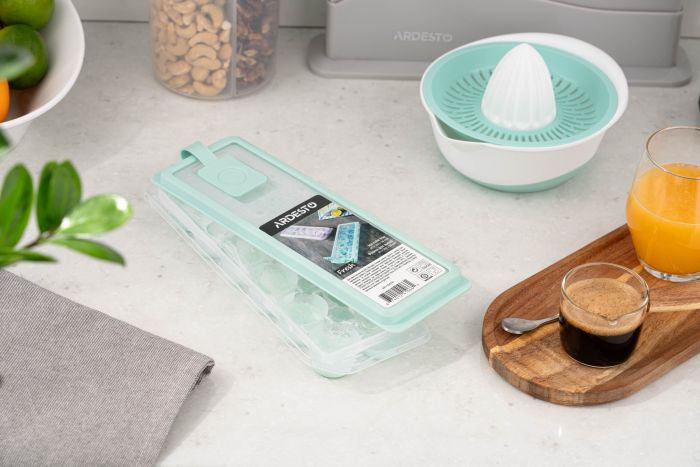 Форма для льоду з кришкою Ardesto Fresh Cylinder, 27х9.5х3.8см, силікон, пластик, блакитний