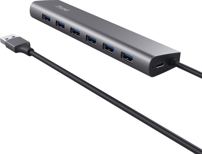 Хаб Trust Halyx 7-IN-1 USB-A > 7xUSB-А 3.2, Алюминий, 0.8м, Черный