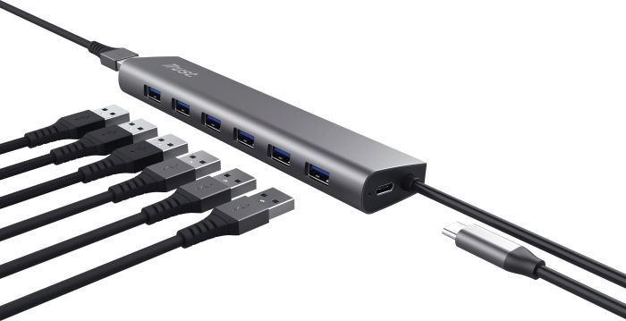 Хаб Trust Halyx 7-IN-1 USB-A > 7xUSB-А 3.2, Алюминий, 0.8м, Черный