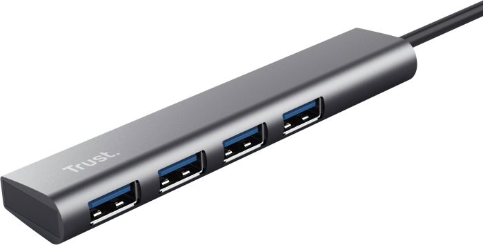 Хаб Trust Halyx USB-A > 4xUSB-А 3.2, Алюміній, 0.1м, Сірий