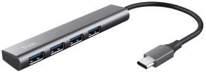 Хаб Trust Halyx USB-С > 4xUSB-А 3.2, Алюміній, 0.1м, Сірий