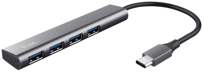 Хаб Trust Halyx USB-С > 4xUSB-А 3.2, Алюминий, 0.1м, Серый