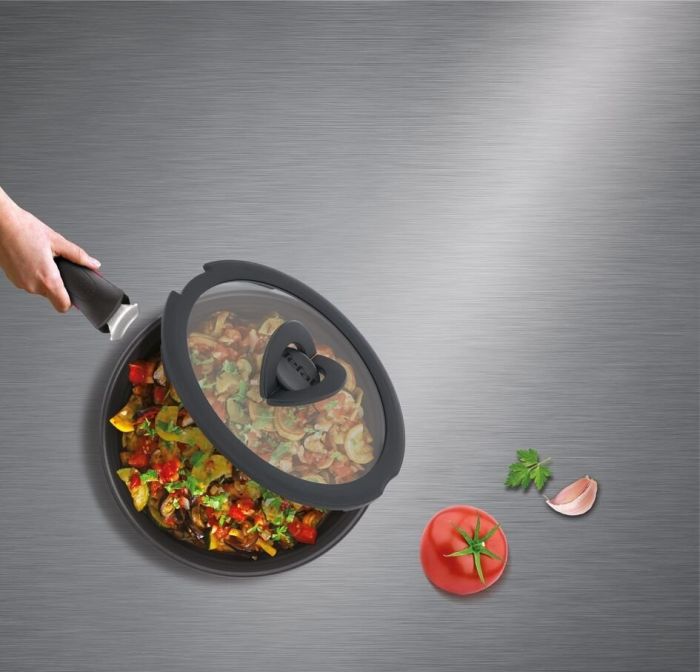 Кришка Tefal Ingenio 18см, скло, силікон, прозоро-чорний