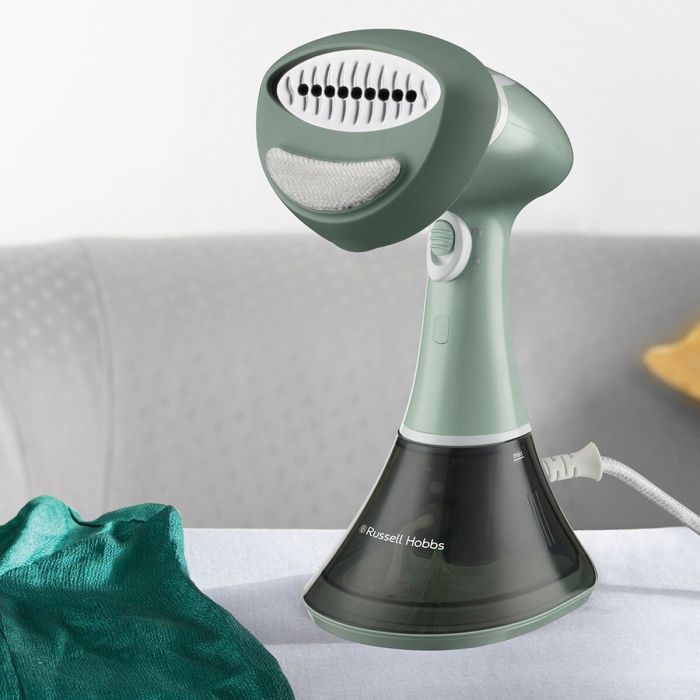 Відпарювач Russell Hobbs компактний Steam Genie Essential, 1600Вт, 220мл, паровий удар -22гр, постійна пара - 9гр, нерж. сталь, бірюзовий