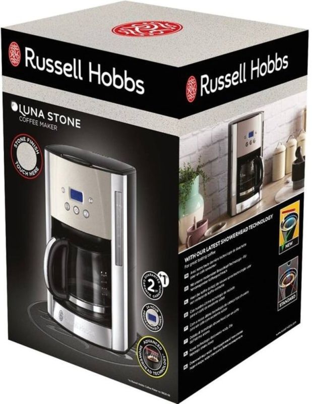 Кофеварка Russell Hobbs капельная Luna Stone, 1.5л, молотый, LED-дисплей, подогрев чашек, черно-серебристый