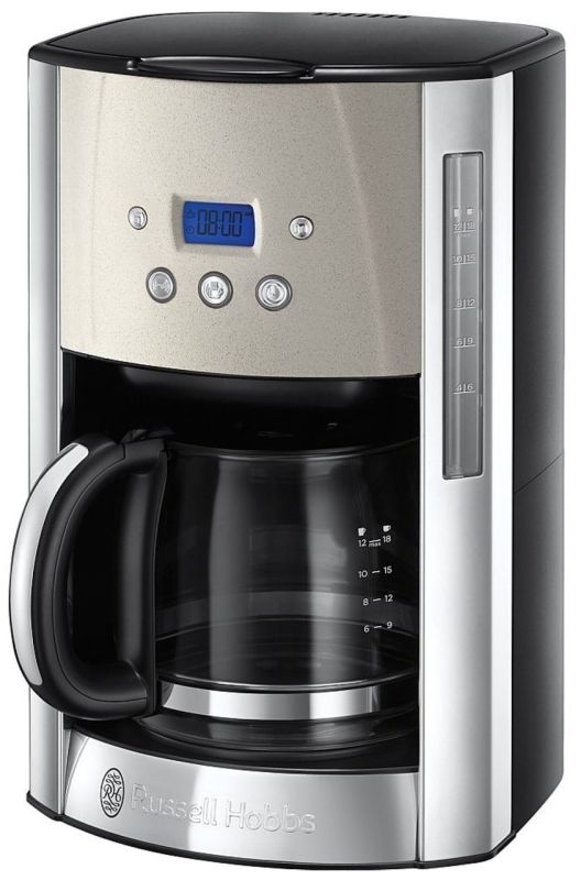 Кофеварка Russell Hobbs капельная Luna Stone, 1.5л, молотый, LED-дисплей, подогрев чашек, черно-серебристый