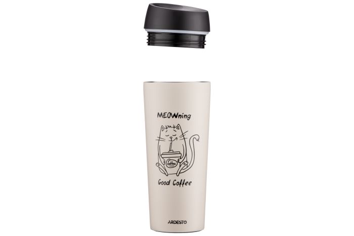 Термочашка Ardesto Coffee Time Meowning, 450мл, нержавеющая сталь, бежевый