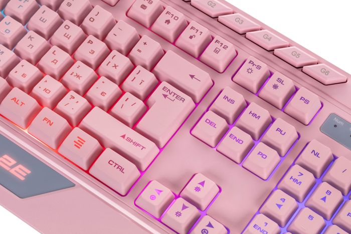 Клавиатура мембранная 2E GAMING KG315 110key, USB-A, EN/UA, RGB, розовый
