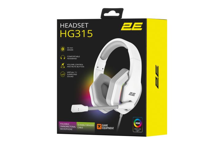 Гарнитура игровая 2E GAMING HG315, 7.1, USB-A, RGB, 2м, белый