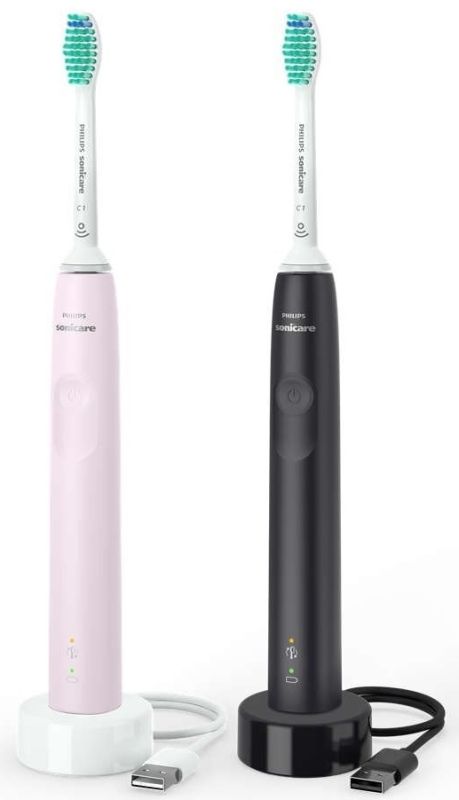 Щітка зубна електр. Philips, Sonicare 3100 series, набір , 31т. колив/хв, насадок-1, 2 шт в наборі, рожевий, чорний