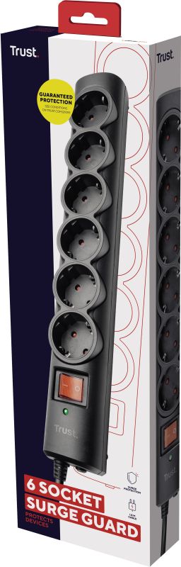 Сетевой фильтр Trust Surge Guard 6XSchuko,3G*1.5мм2, 1.8м, Черный