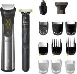 Тример Philips Series 9000, акум., насадок-15, OneBlade в компл., сталь, сірий