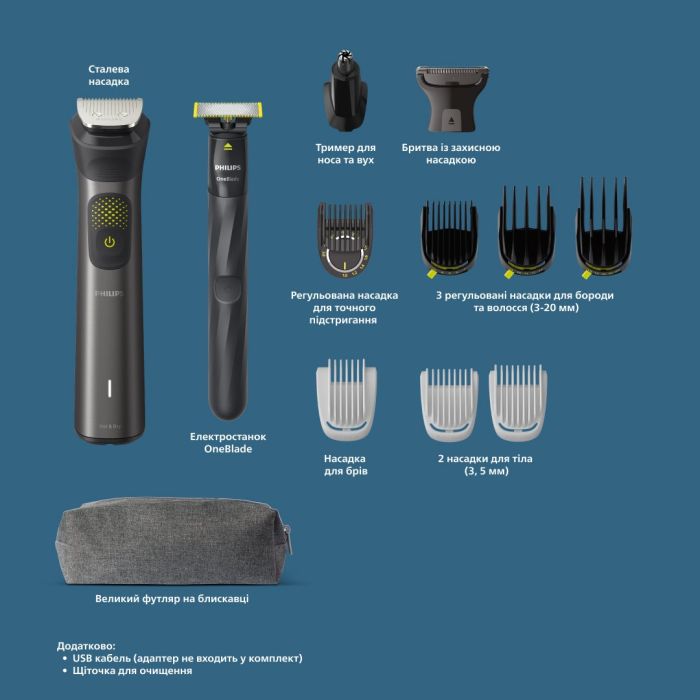 Триммер Philips Series 9000 для бороды, усов,головы, тела, акум., насадок-13, сталь, серый