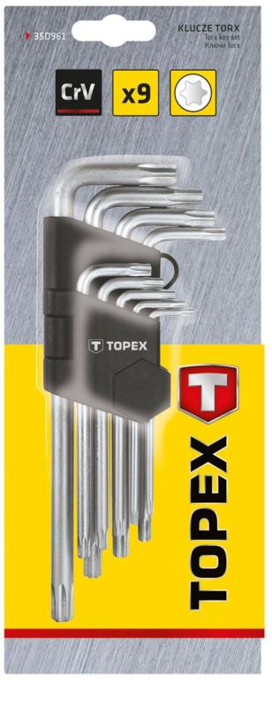 Ключи Torx TOPEX, набор 9шт, длинные, CrV, T10-T50