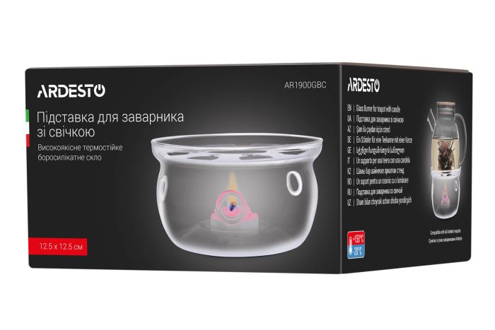 Подставка для заварника со свечой Ardesto 12.5х6.4см, боросиликатное стекло, прозрачный